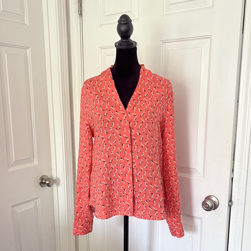 Halogen Coral Buttoned Blouse with Notched Collar